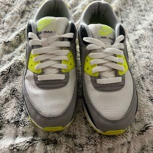 Nike Kids Air Max White, Gray, and Neon Yellow Sneakers